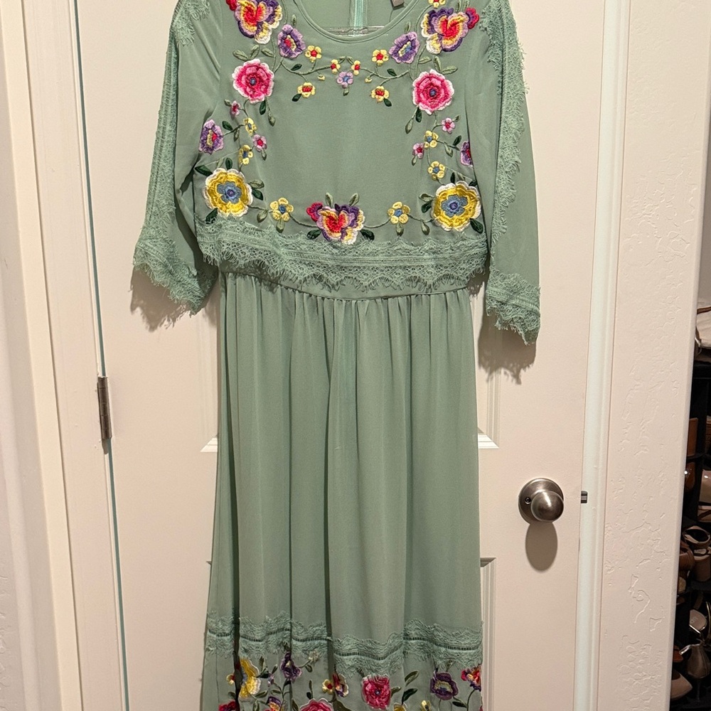 ASOS Green Floral Embroidered Midi Dress